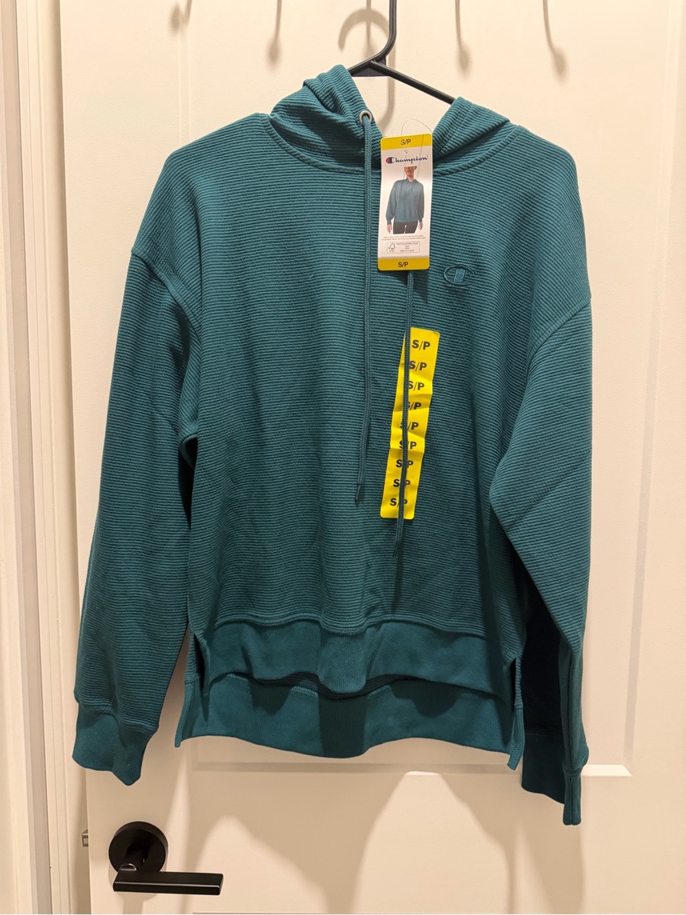 Champion Teal Ribbed Hooded Sweater